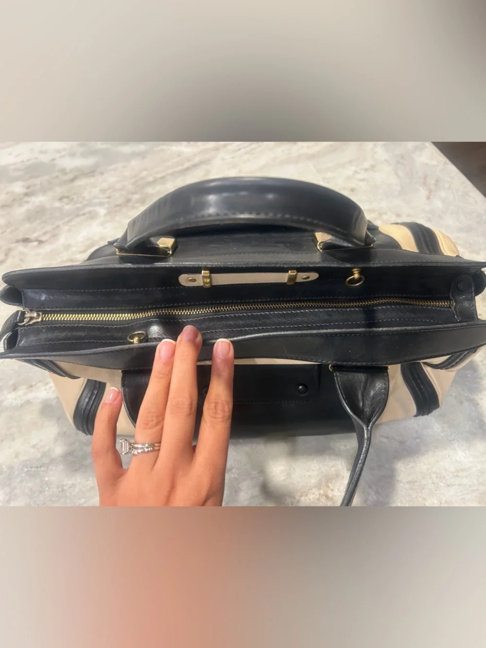 Chloe Black & Cream Leather Top-Handle Satchel - Picture 6 of 10